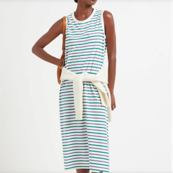 KULE The Tank Striped Midi Dress in White Green Grape Size Medium - Picture 1 of 7